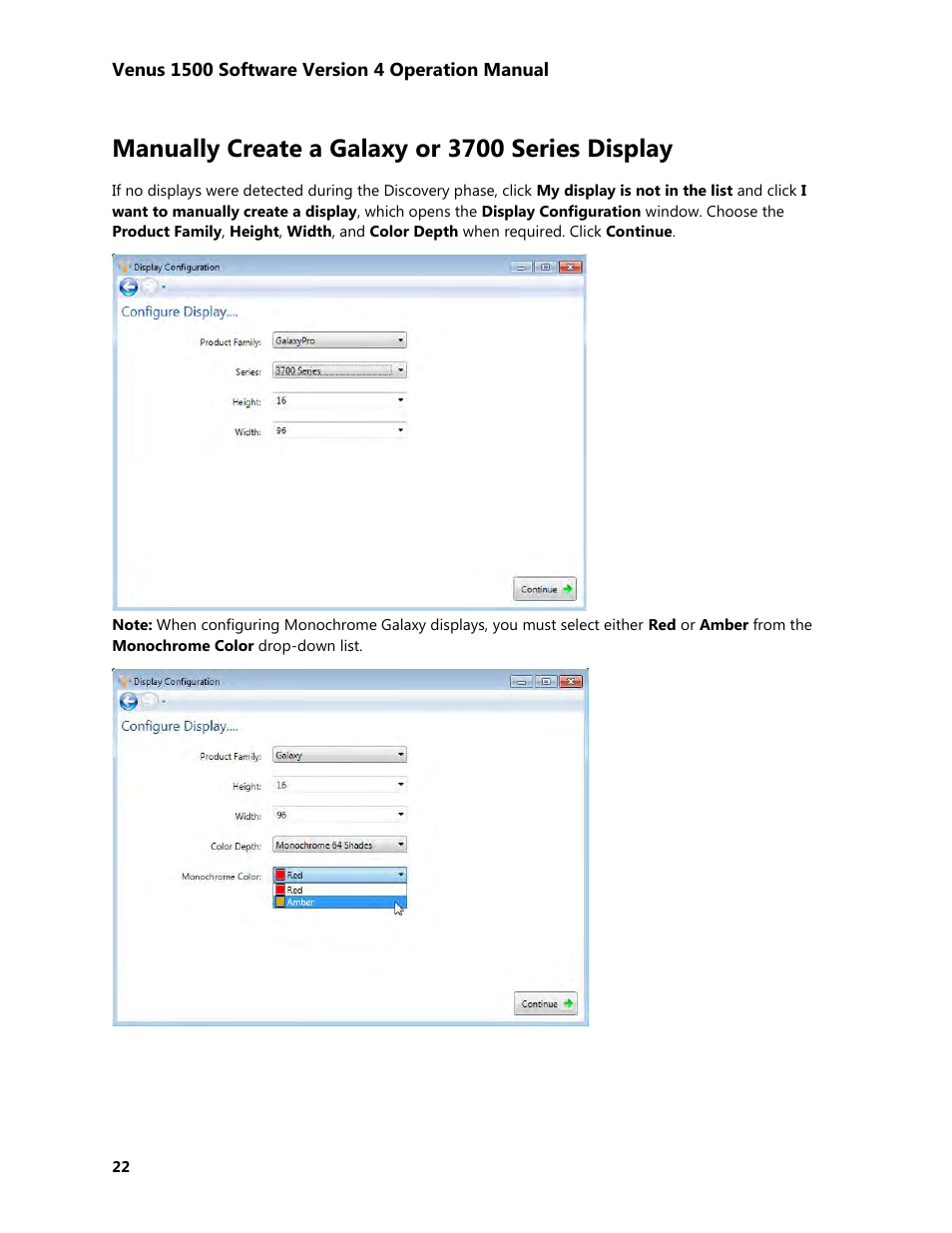 Manually create a galaxy or 3700 series display, Manually create | Daktronics Venus 1500 Version 4 User Manual | Page 32 / 254