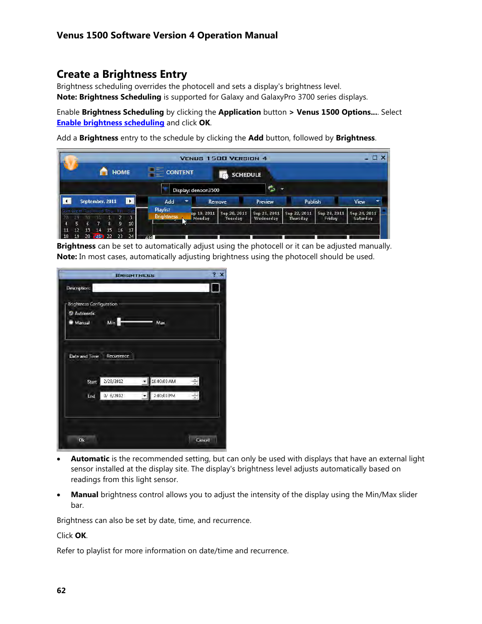 Create a brightness entry | Daktronics Venus 1500 Version 4 User Manual | Page 72 / 254