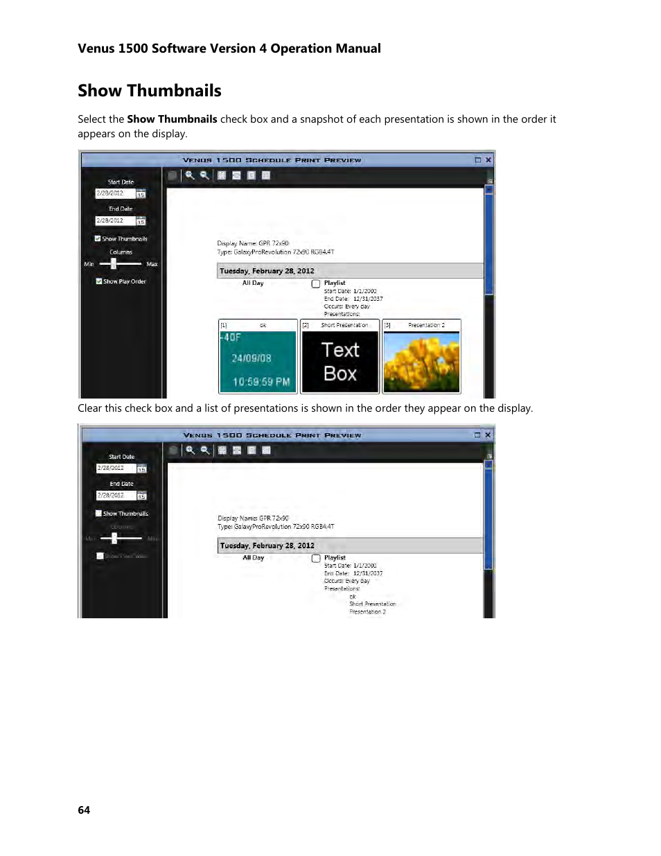 Show thumbnails | Daktronics Venus 1500 Version 4 User Manual | Page 74 / 254