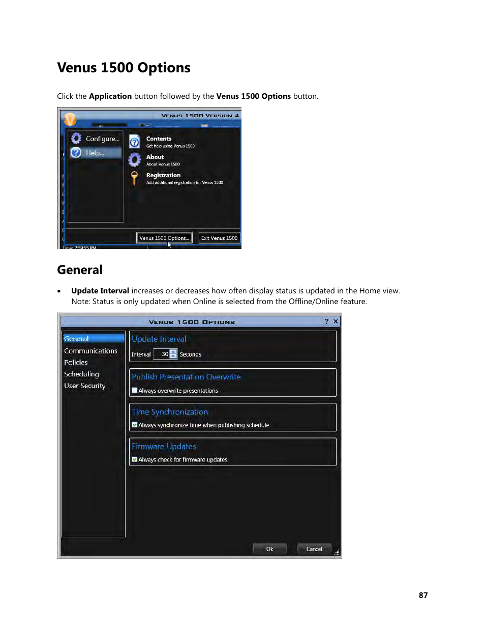 Venus 1500 options, General | Daktronics Venus 1500 Version 4 User Manual | Page 97 / 254