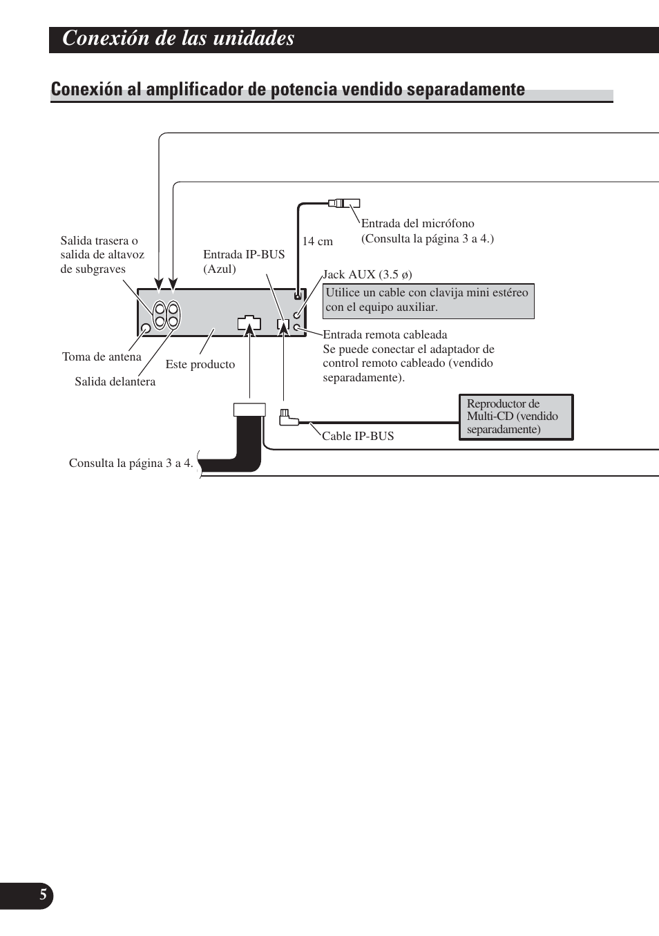 Conexión al amplificador de potencia vendido, Separadamente, Conexión de las unidades | Pioneer DEH-P65BT User Manual | Page 16 / 72