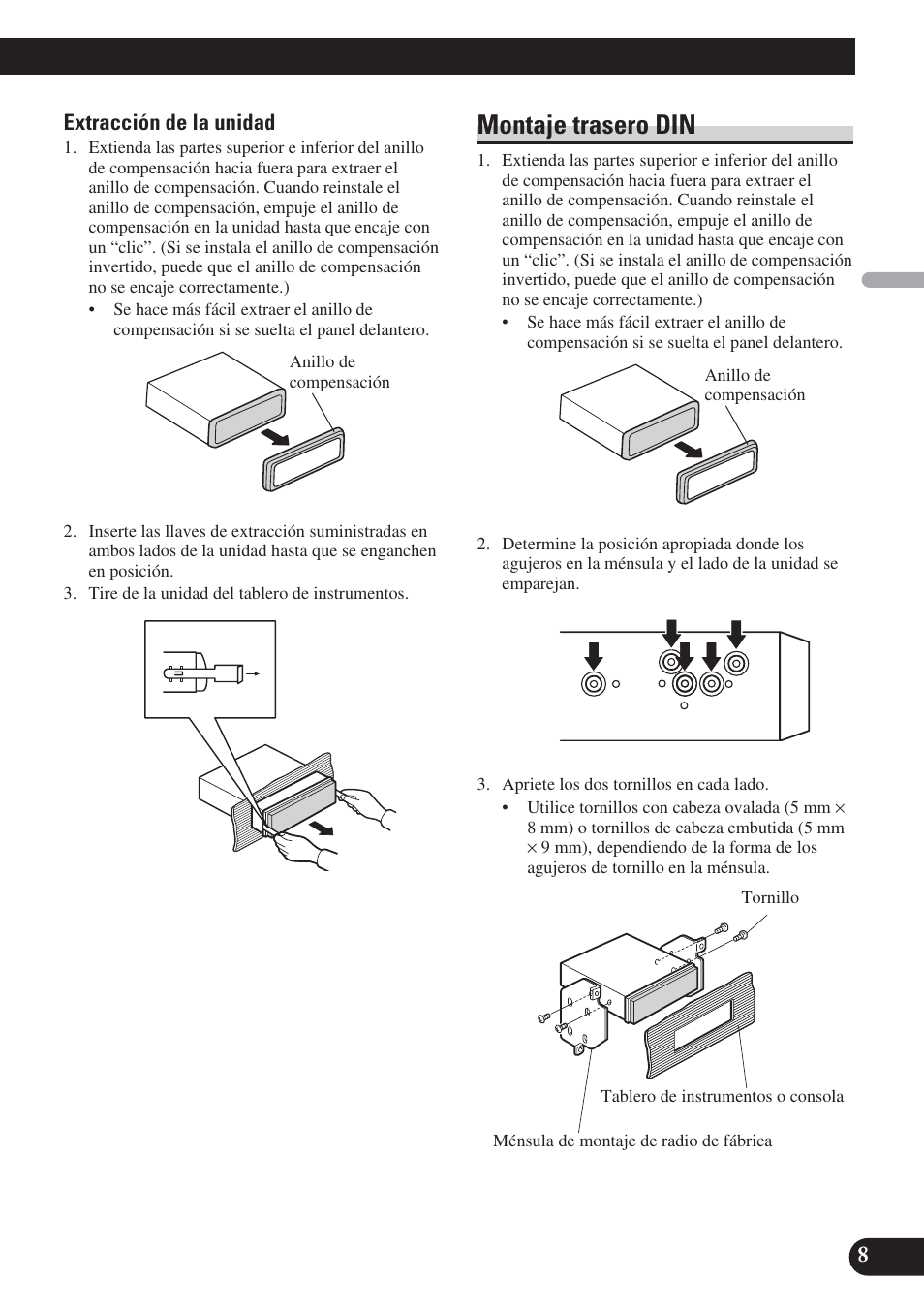 Montaje trasero din | Pioneer DEH-P65BT User Manual | Page 19 / 72