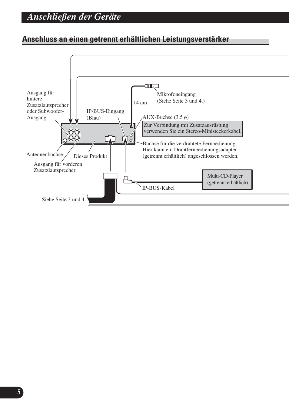 Anschluss an einen getrennt erhältlichen, Leistungsverstärker, Anschließen der geräte | Pioneer DEH-P65BT User Manual | Page 26 / 72