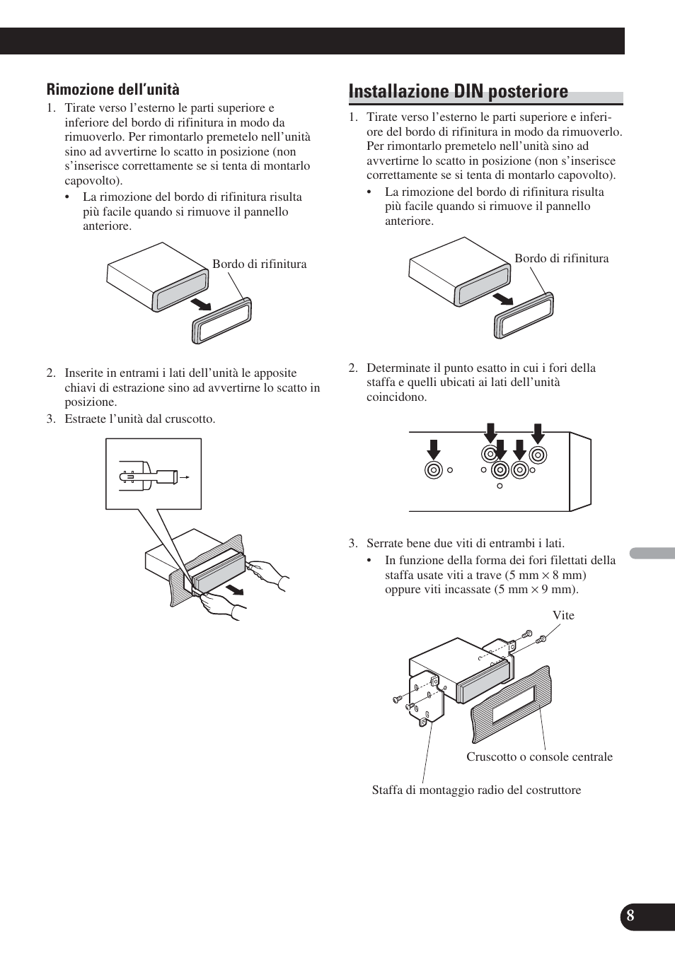 Installazione din posteriore | Pioneer DEH-P65BT User Manual | Page 49 / 72