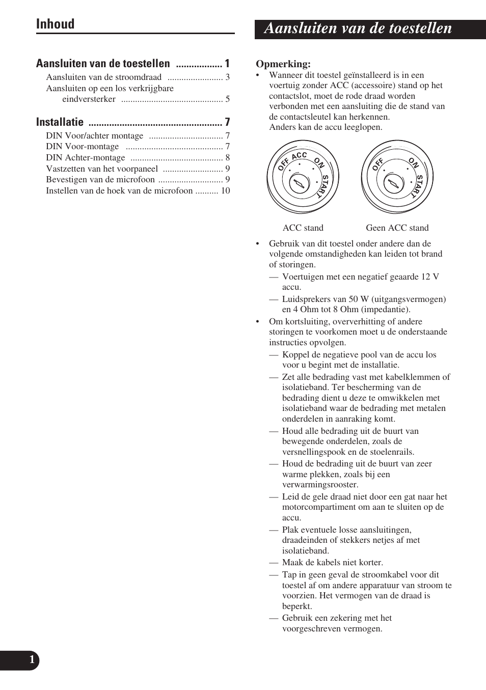 Nederlands, Aansluiten van de toestellen, Inhoud | 1aansluiten van de toestellen, Installatie | Pioneer DEH-P65BT User Manual | Page 52 / 72