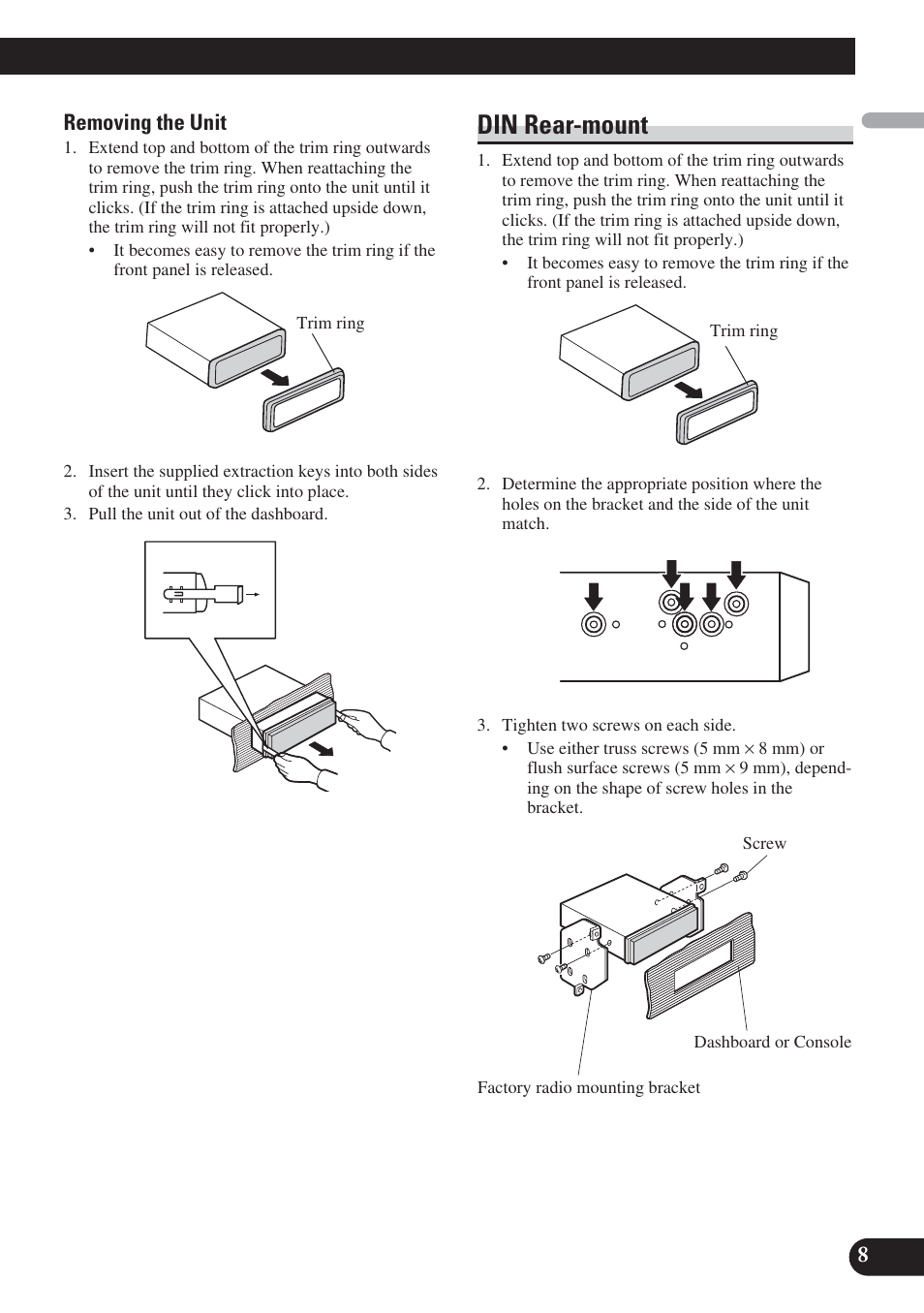 Din rear-mount | Pioneer DEH-P65BT User Manual | Page 9 / 72