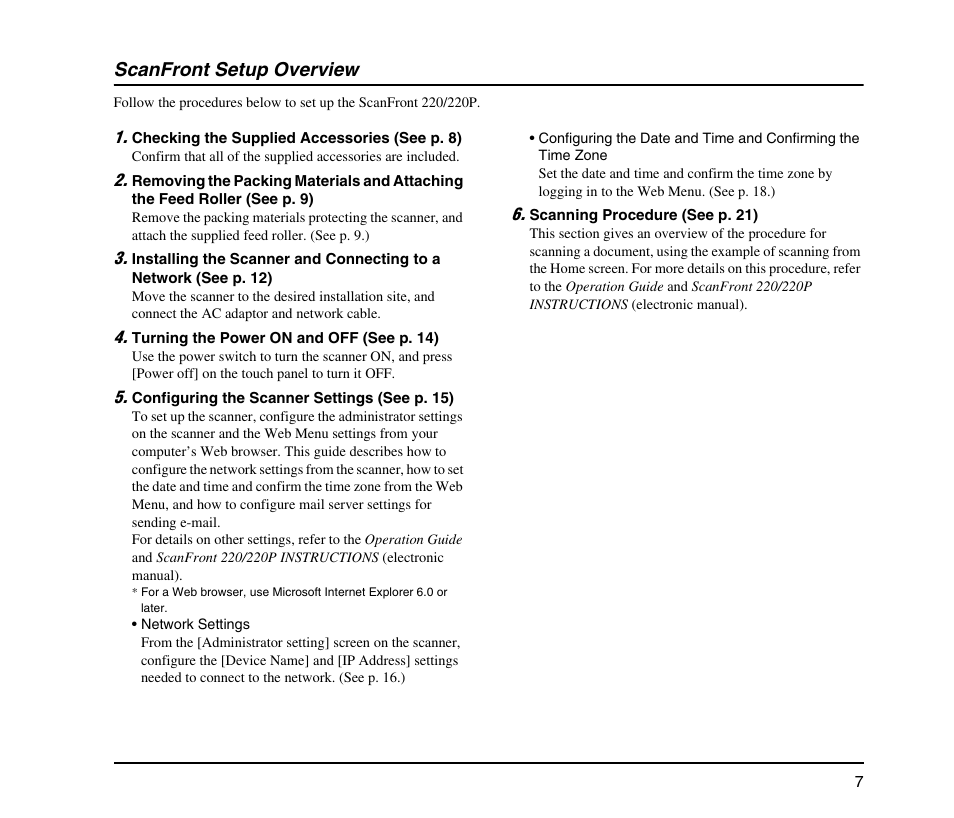 Scanfront setup overview | Canon SCANFRONT M11062 User Manual | Page 11 / 28
