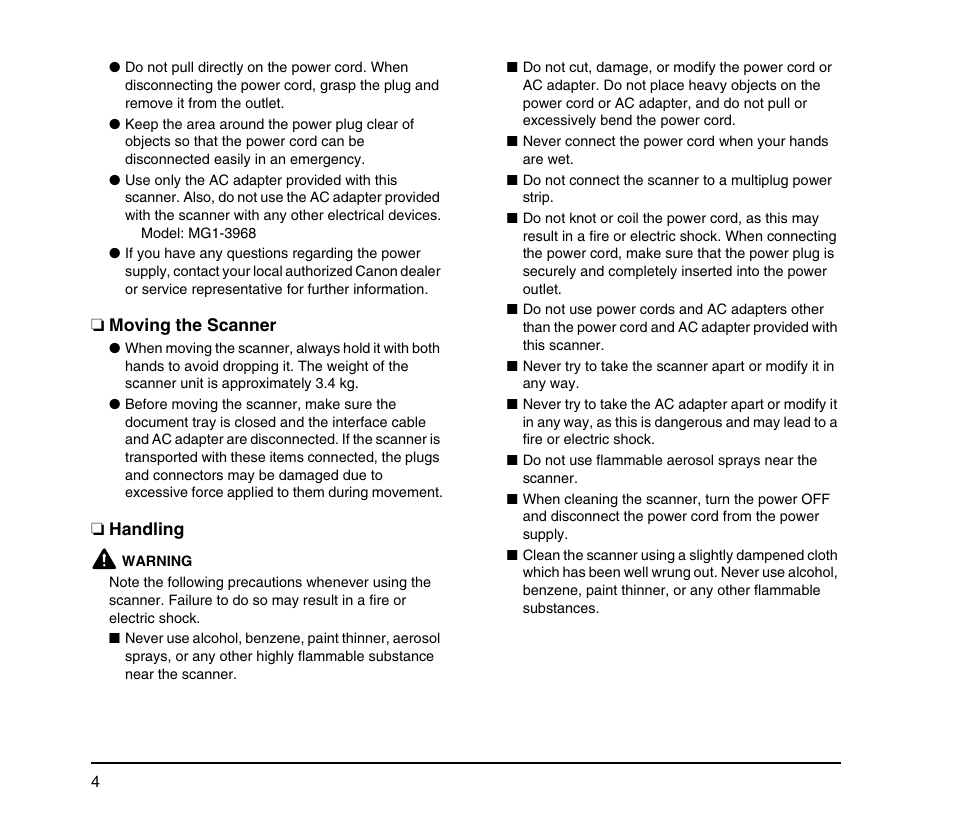 Moving the scanner, Handling, Moving the scanner handling | Canon SCANFRONT M11062 User Manual | Page 8 / 28