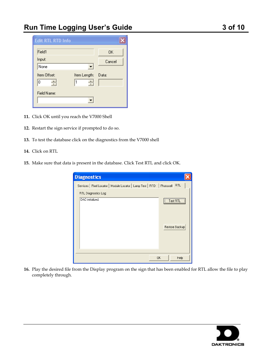 Run time logging user’s guide 3 of 10 | Daktronics Run Time Logging User Manual | Page 3 / 10