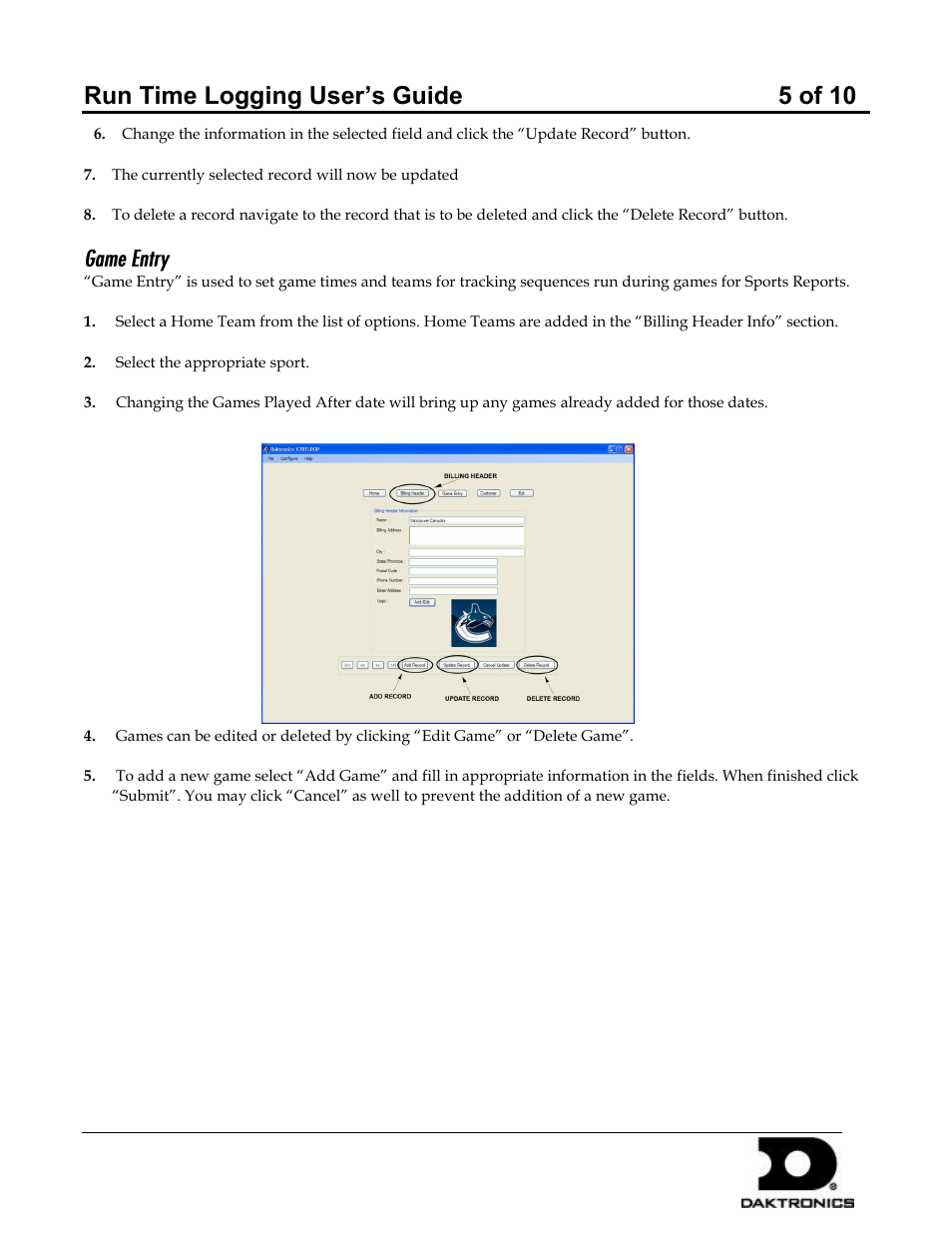 Run time logging user’s guide 5 of 10 | Daktronics Run Time Logging User Manual | Page 5 / 10