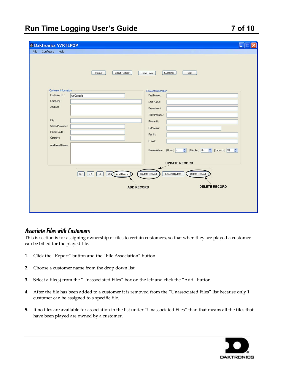 Run time logging user’s guide 7 of 10 | Daktronics Run Time Logging User Manual | Page 7 / 10