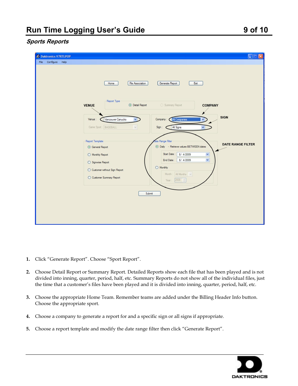 Run time logging user’s guide 9 of 10 | Daktronics Run Time Logging User Manual | Page 9 / 10