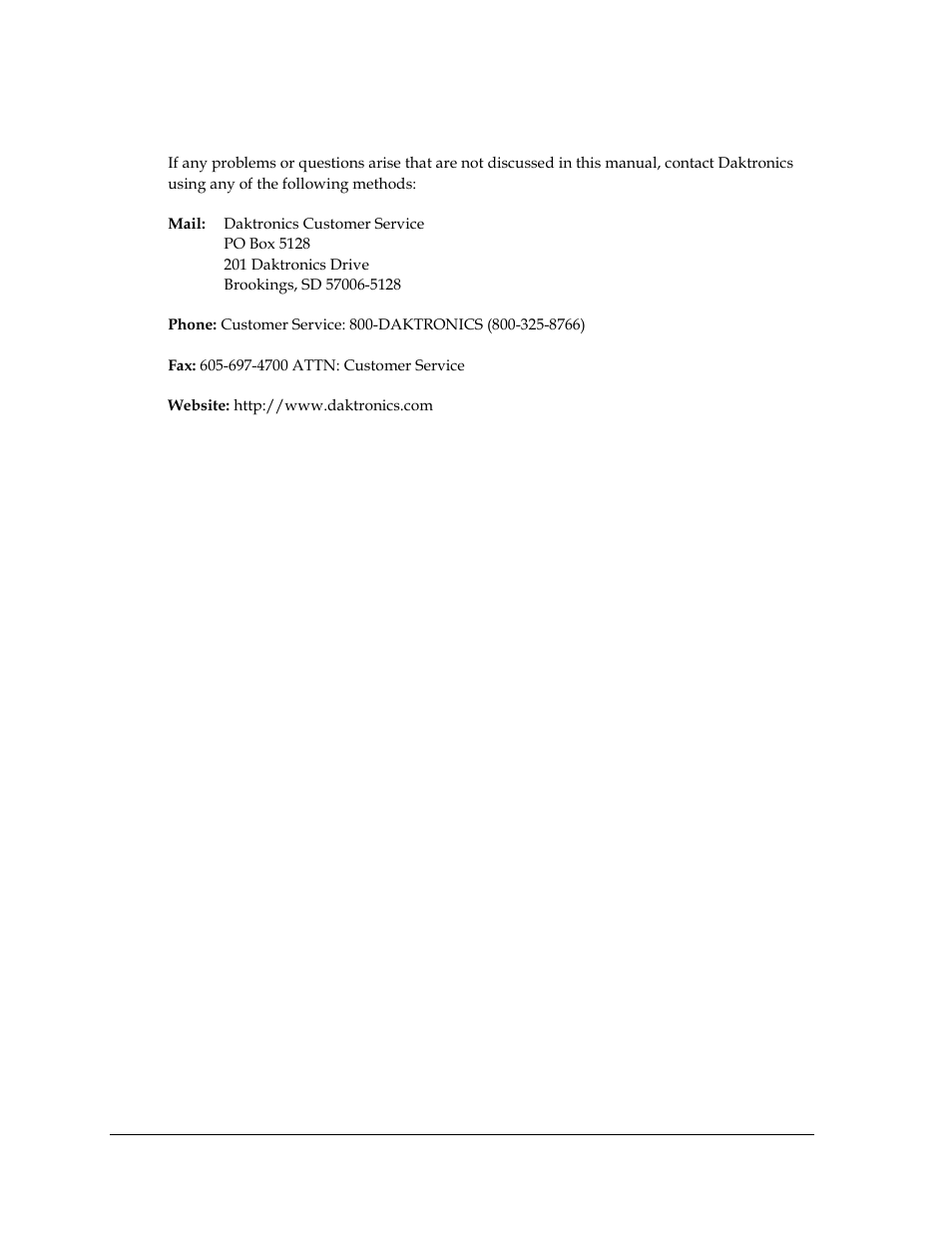 7 contacting daktronics, Contacting daktronics | Daktronics Venus DataStreamer User Manual | Page 12 / 81