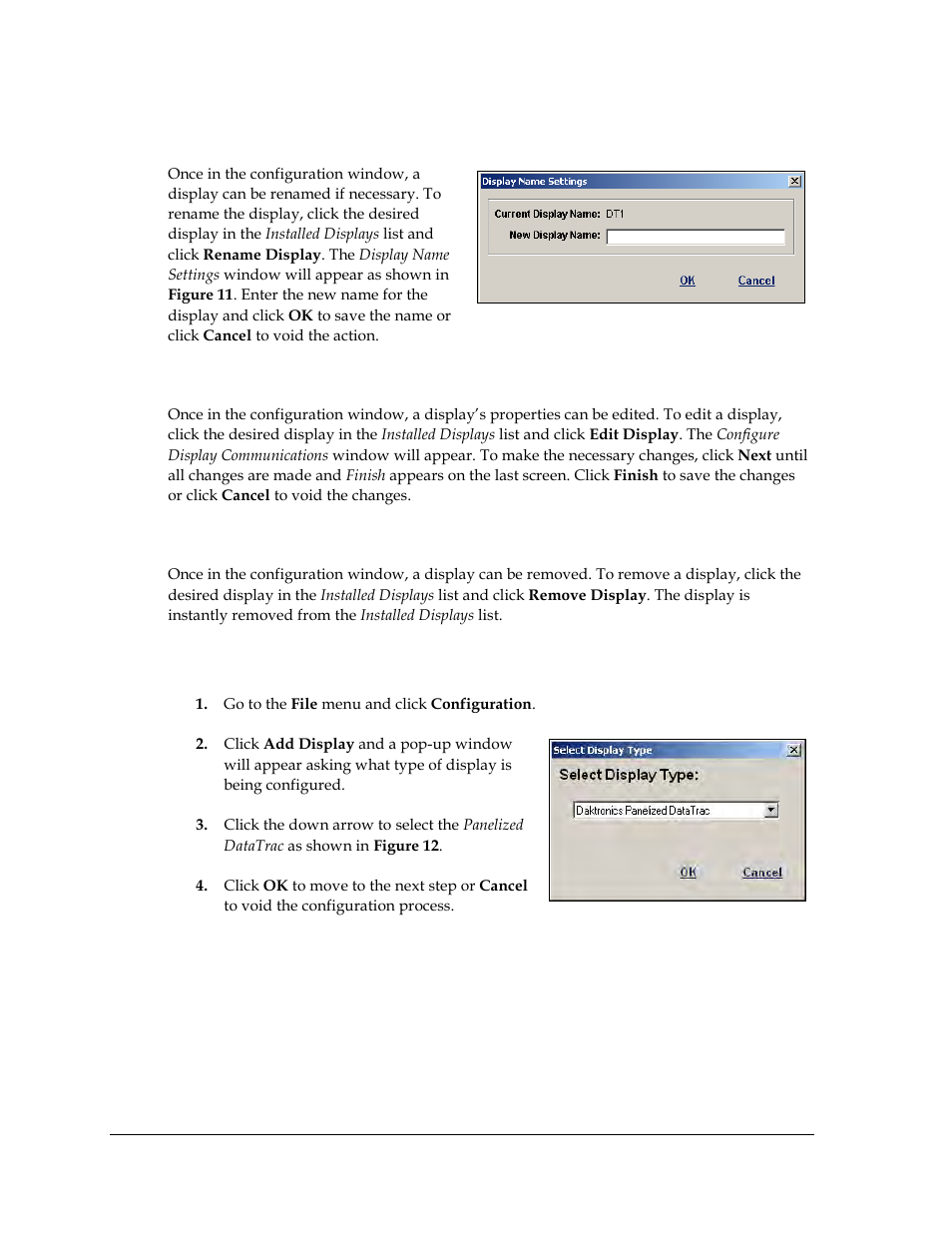 Rename a display, Edit a display, Remove a display | 2 panelized datatrac display configuration, Panelized datatrac display configuration | Daktronics Venus DataStreamer User Manual | Page 18 / 81