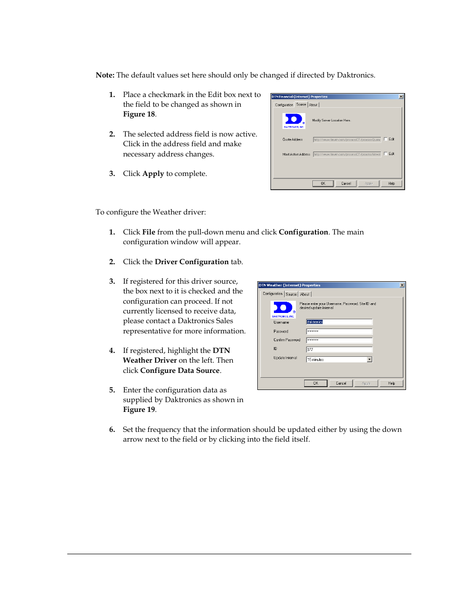 Source tab, Configuring the weather driver | Daktronics Venus DataStreamer User Manual | Page 21 / 81