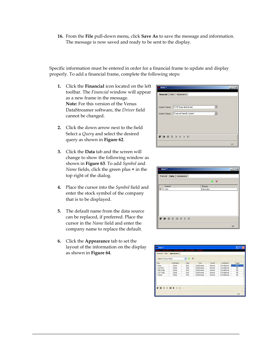 5 adding a financial frame, Adding a financial frame | Daktronics Venus DataStreamer User Manual | Page 44 / 81