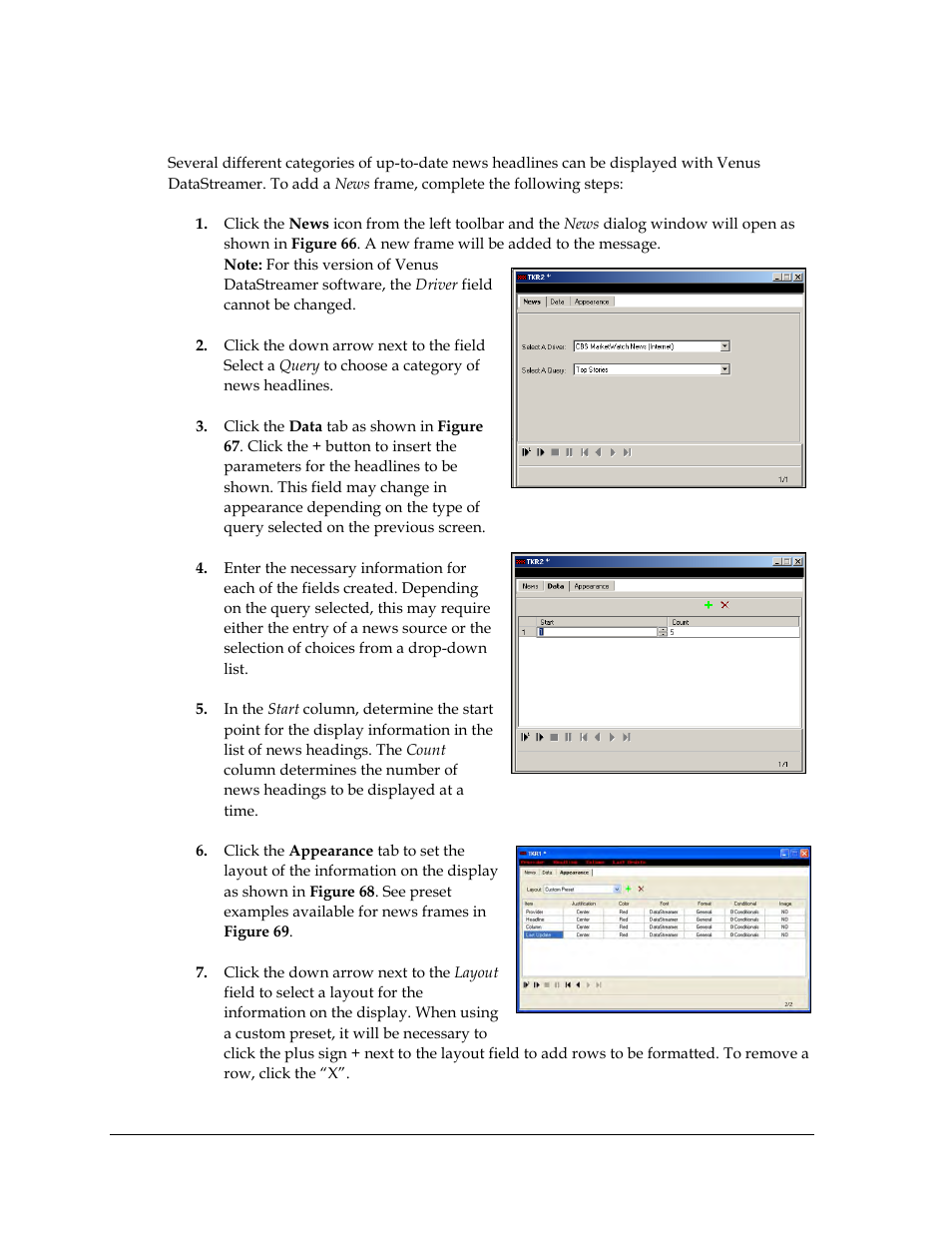 6 adding a news frame, Adding a news frame | Daktronics Venus DataStreamer User Manual | Page 46 / 81