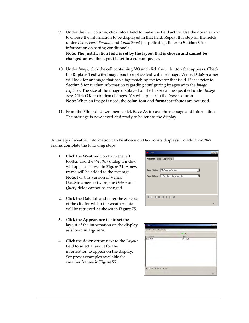 8 adding a weather frame, Adding a weather frame | Daktronics Venus DataStreamer User Manual | Page 49 / 81