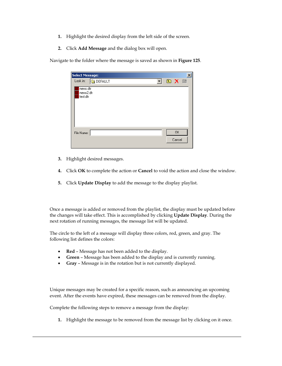 2 updating the display, 3 removing a message, Updating the display | Removing a message | Daktronics Venus DataStreamer User Manual | Page 78 / 81