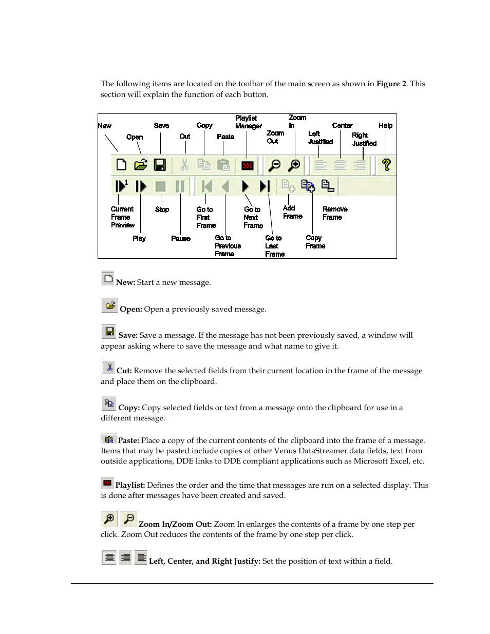4 functions of the venus datastreamer toolbar, Functions of the venus datastreamer toolbar | Daktronics Venus DataStreamer User Manual | Page 9 / 81