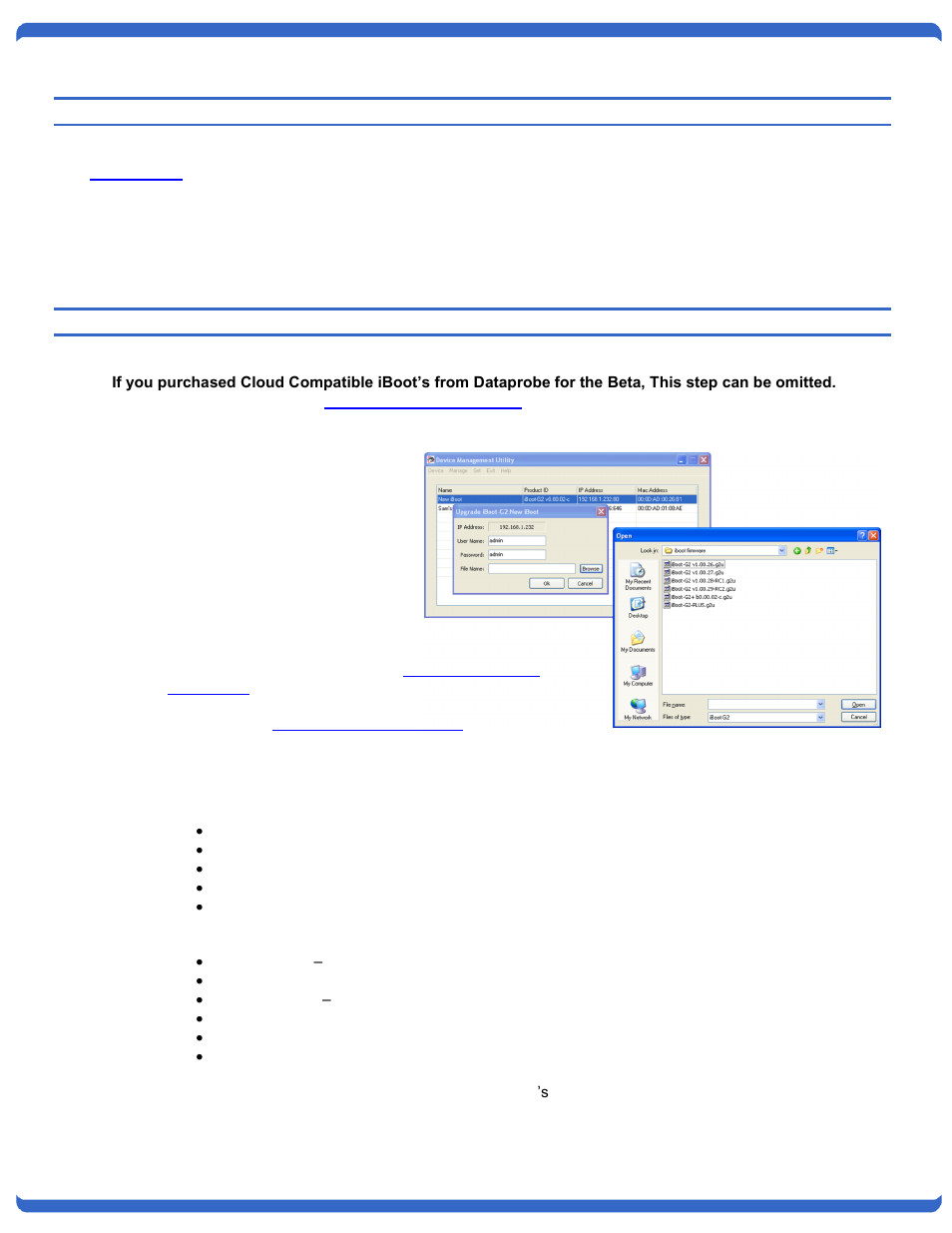 Establish account with iboot cloud server, Upgrade iboot to cloud compatible firmware | Dataprobe iBoot-G2 Cloud Service Setup Guide User Manual | Page 2 / 4