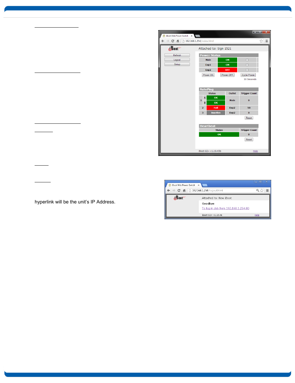 Autoping enabled, Heartbeat enabled, Navigation buttons | Dataprobe iBoot-G2 Operation Manual User Manual | Page 13 / 37