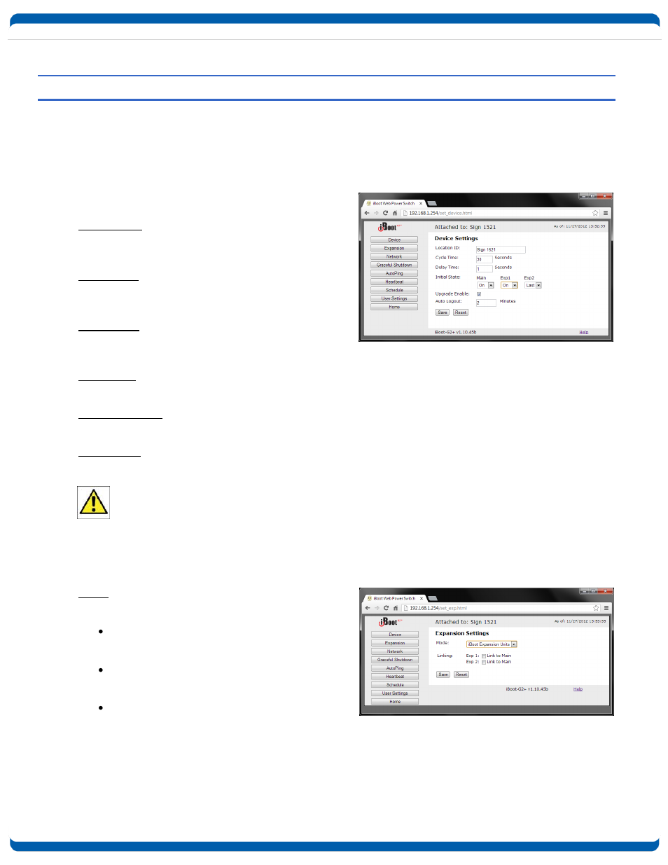Web setup, /device settings, Expansion settings | Dataprobe iBoot-G2 Operation Manual User Manual | Page 14 / 37