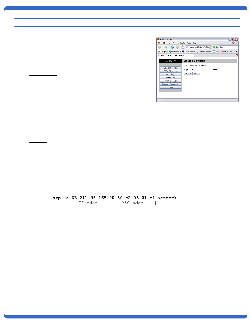 Iboot setup, Device settings, Tcp/ip settings | Dataprobe iBoot-Hub Operation Manual User Manual | Page 9 / 17