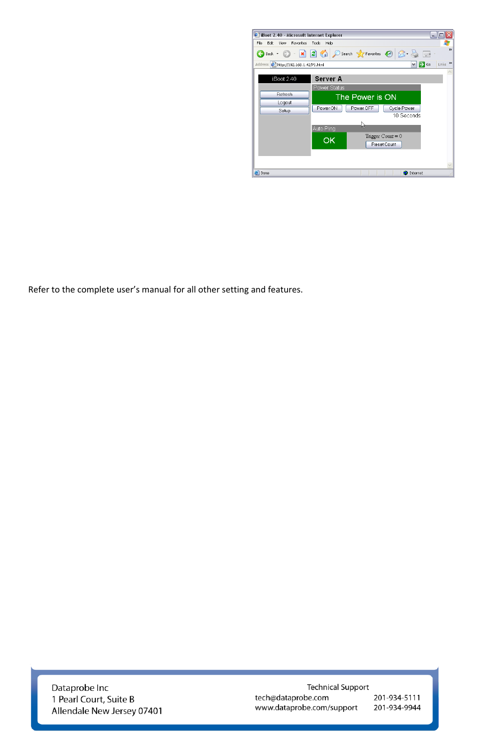 Web browser access, Power control, Important safety instructions | Dataprobe iBoot-Hub Quick Start User Manual | Page 2 / 2