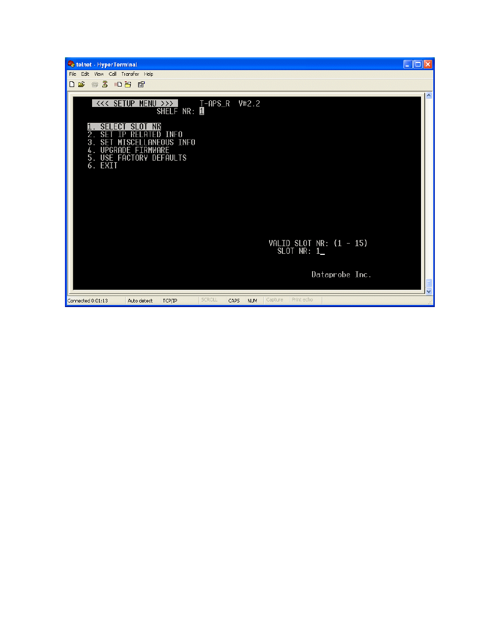 Setup menu – host shelf | Dataprobe T-APS Rack User Manual | Page 8 / 23