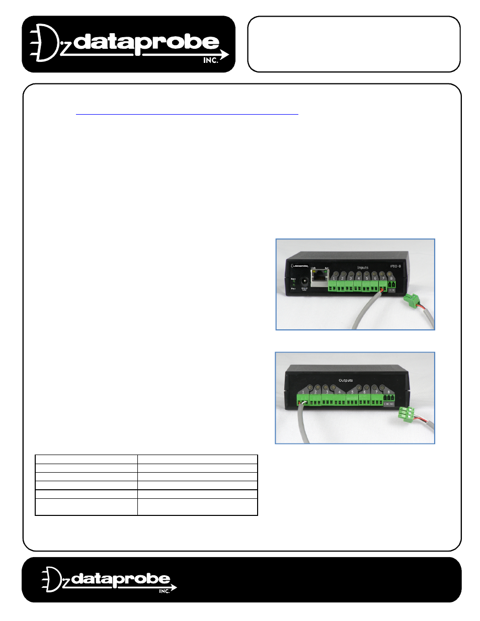 Dataprobe iPIO-8 Quick Start User Manual | 2 pages