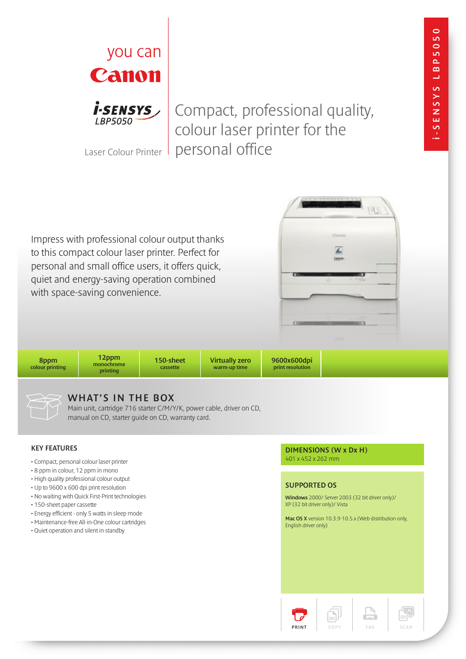 Canon I-Sensys Colour Laser Printer LBP5050 User Manual | 2 pages