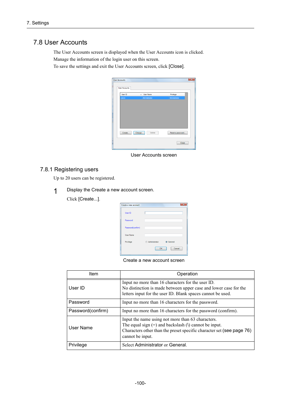 8 user accounts, 1 registering users | Canon CR-1 MARK II User Manual | Page 108 / 138