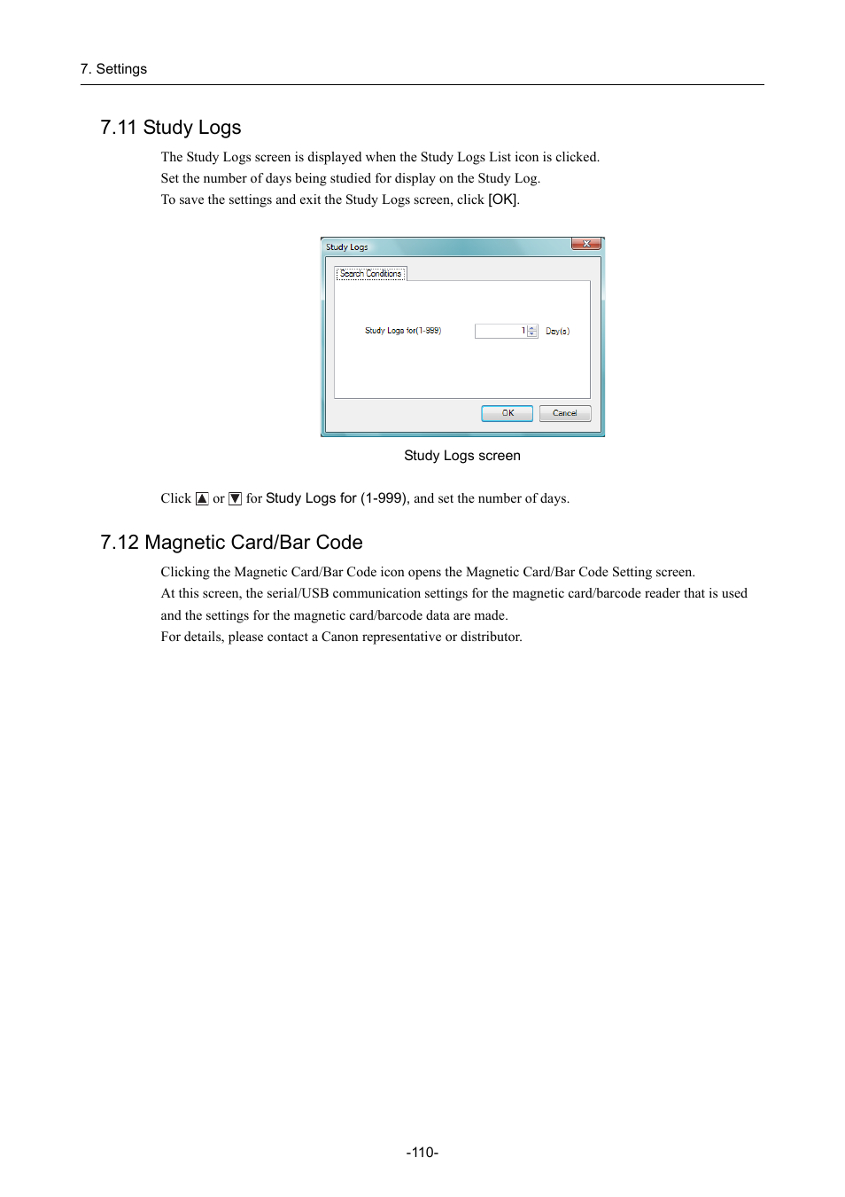 11 study logs, 12 magnetic card/bar code, 11 study logs 7.12 magnetic card/bar code | Canon CR-1 MARK II User Manual | Page 118 / 138