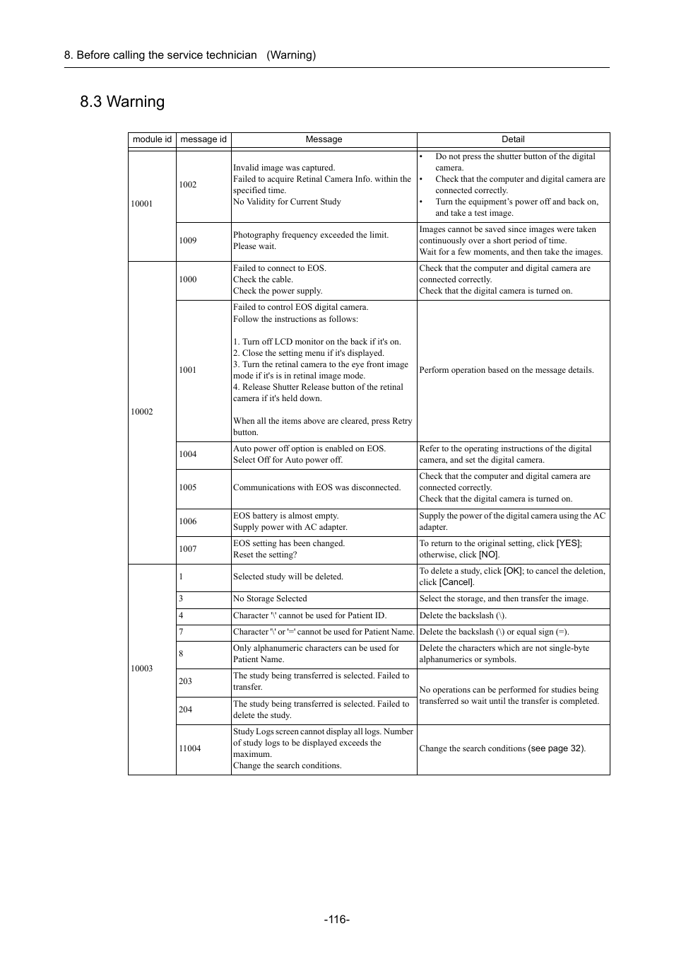 3 warning | Canon CR-1 MARK II User Manual | Page 124 / 138