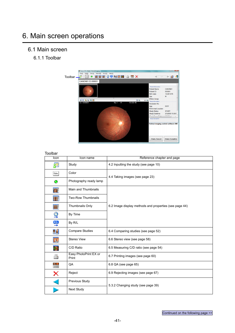 Main screen operations, 1 main screen, 1 toolbar | Canon CR-1 MARK II User Manual | Page 49 / 138