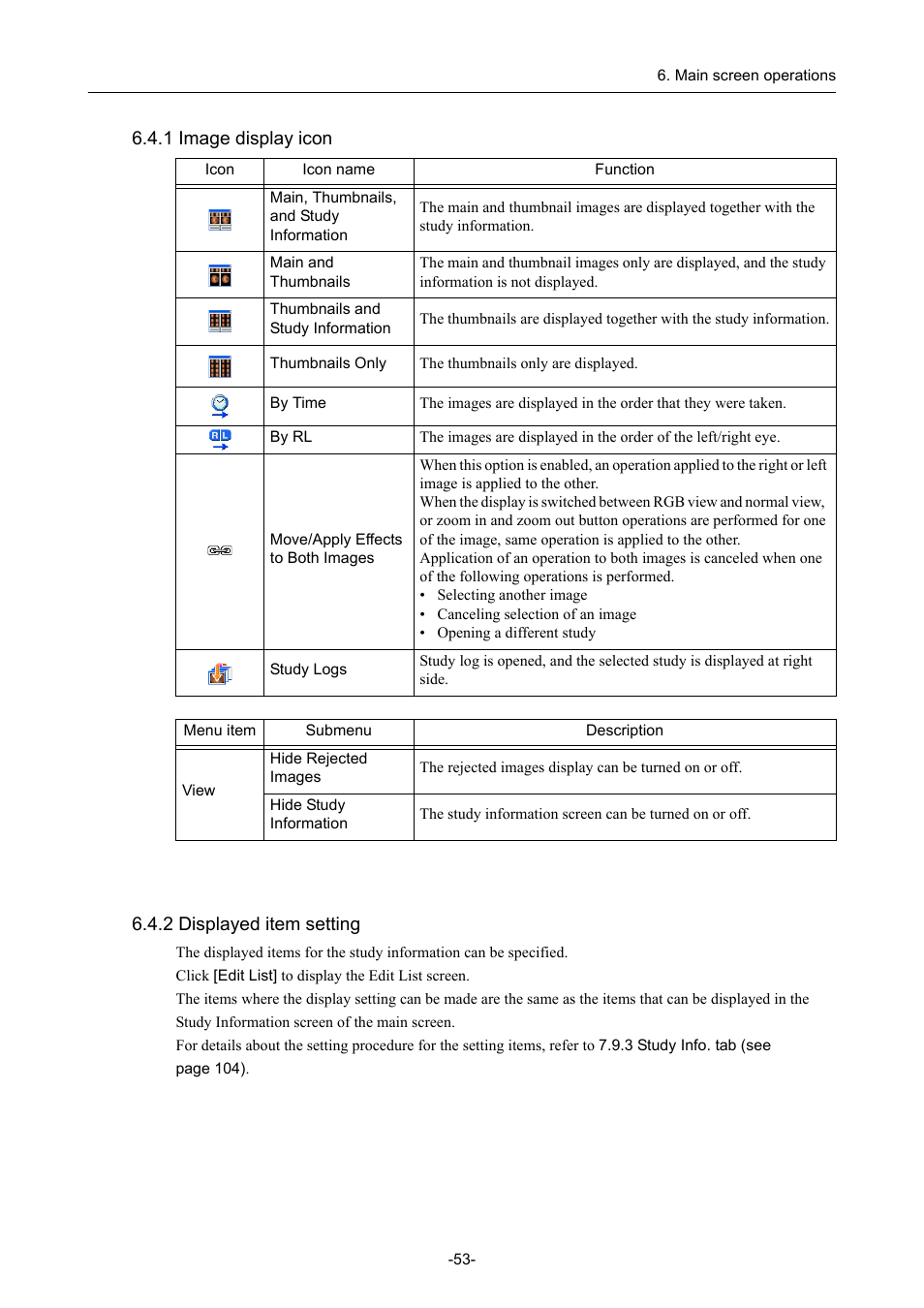 1 image display icon, 2 displayed item setting, 1 image display icon 6.4.2 displayed item setting | Canon CR-1 MARK II User Manual | Page 61 / 138