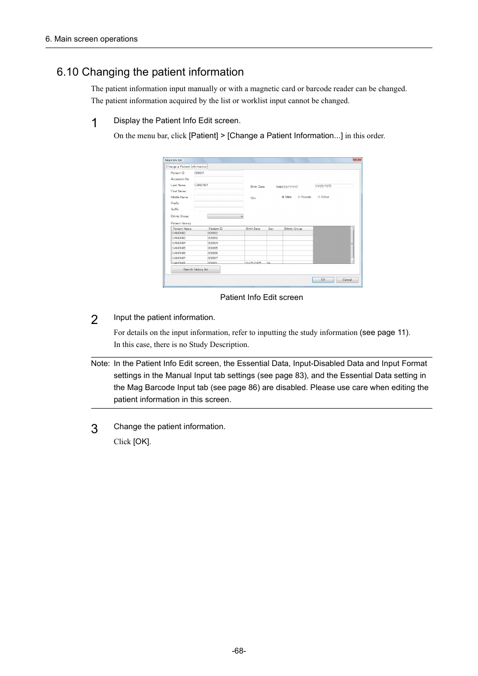 10 changing the patient information | Canon CR-1 MARK II User Manual | Page 76 / 138