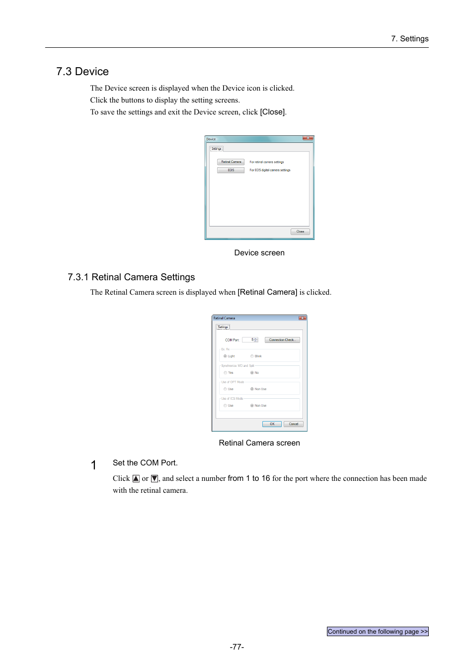 3 device, 1 retinal camera settings | Canon CR-1 MARK II User Manual | Page 85 / 138