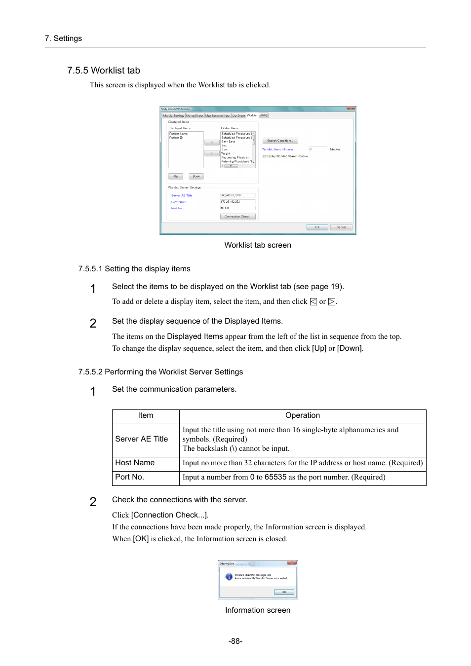 5 worklist tab, 1 setting the display items, 2 performing the worklist server settings | Canon CR-1 MARK II User Manual | Page 96 / 138