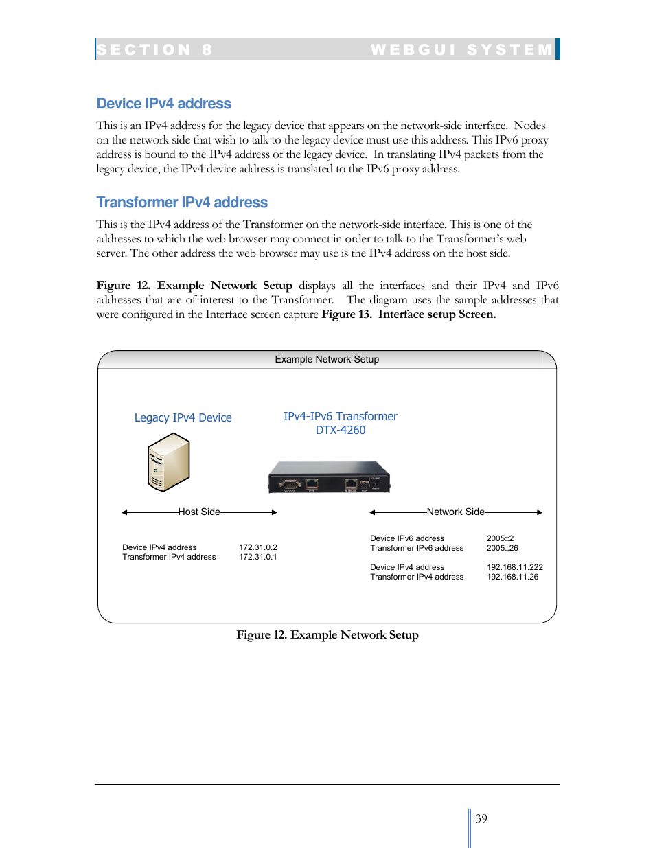 Device ipv4 address, Transformer ipv4 address | Datatek IPv6 Transformer User Manual User Manual | Page 39 / 92