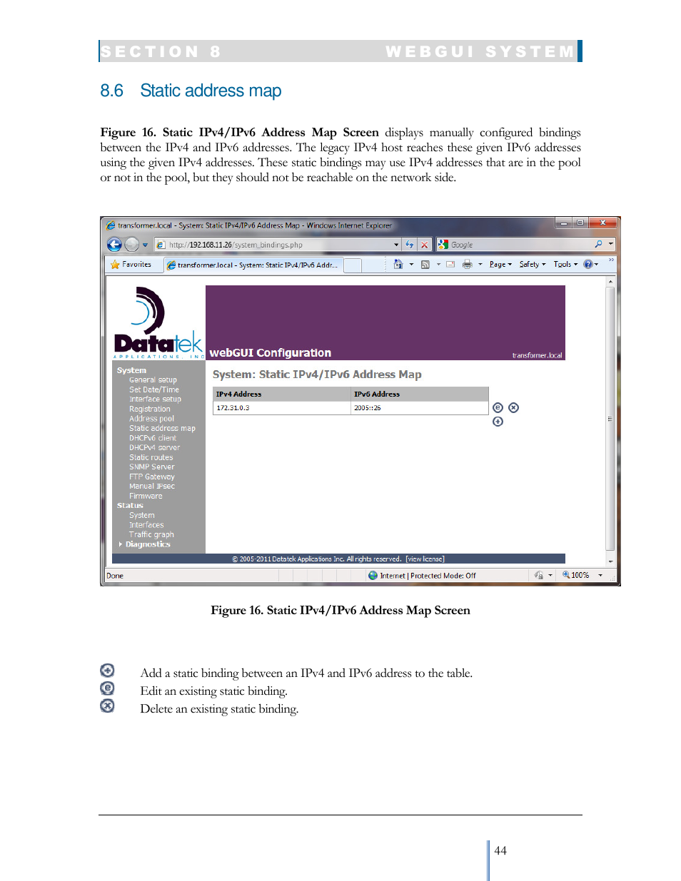 6 static address map | Datatek IPv6 Transformer User Manual User Manual | Page 44 / 92