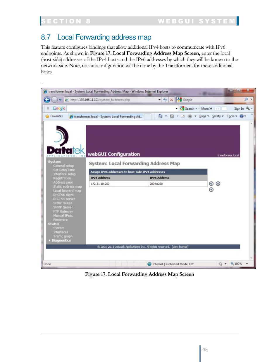 7 local forwarding address map | Datatek IPv6 Transformer User Manual User Manual | Page 45 / 92