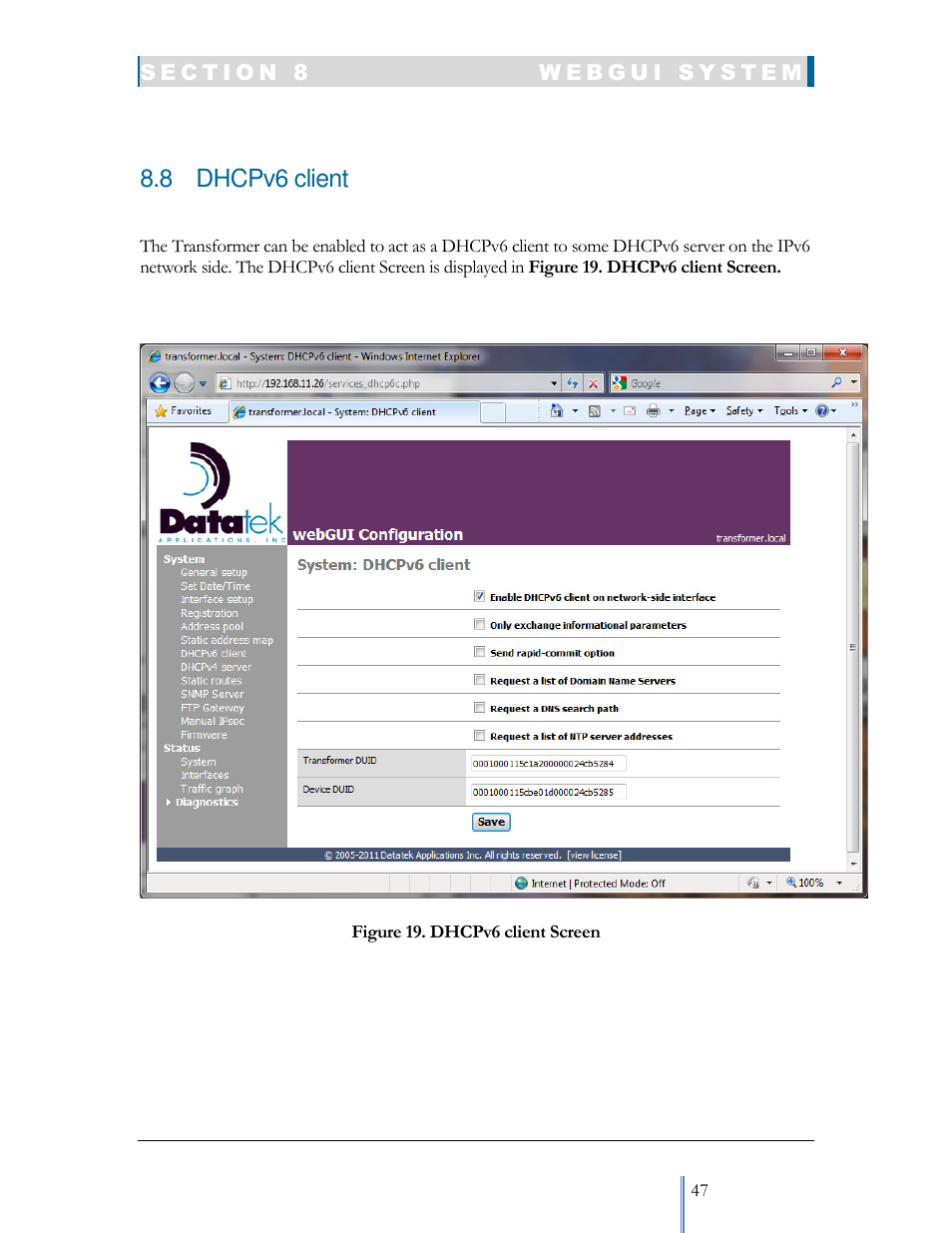 8 dhcpv6 client | Datatek IPv6 Transformer User Manual User Manual | Page 47 / 92