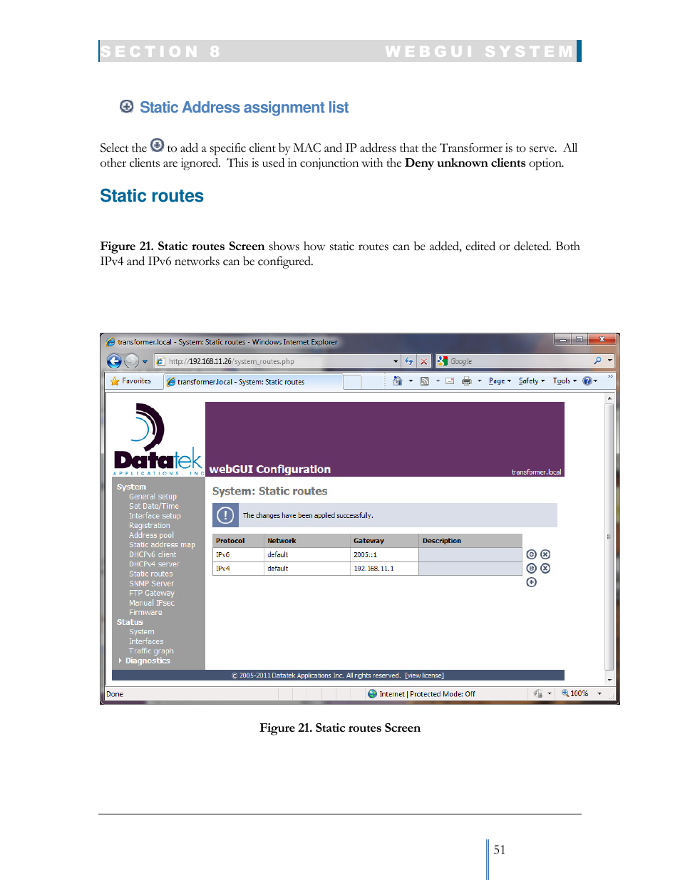 Static routes | Datatek IPv6 Transformer User Manual User Manual | Page 51 / 92