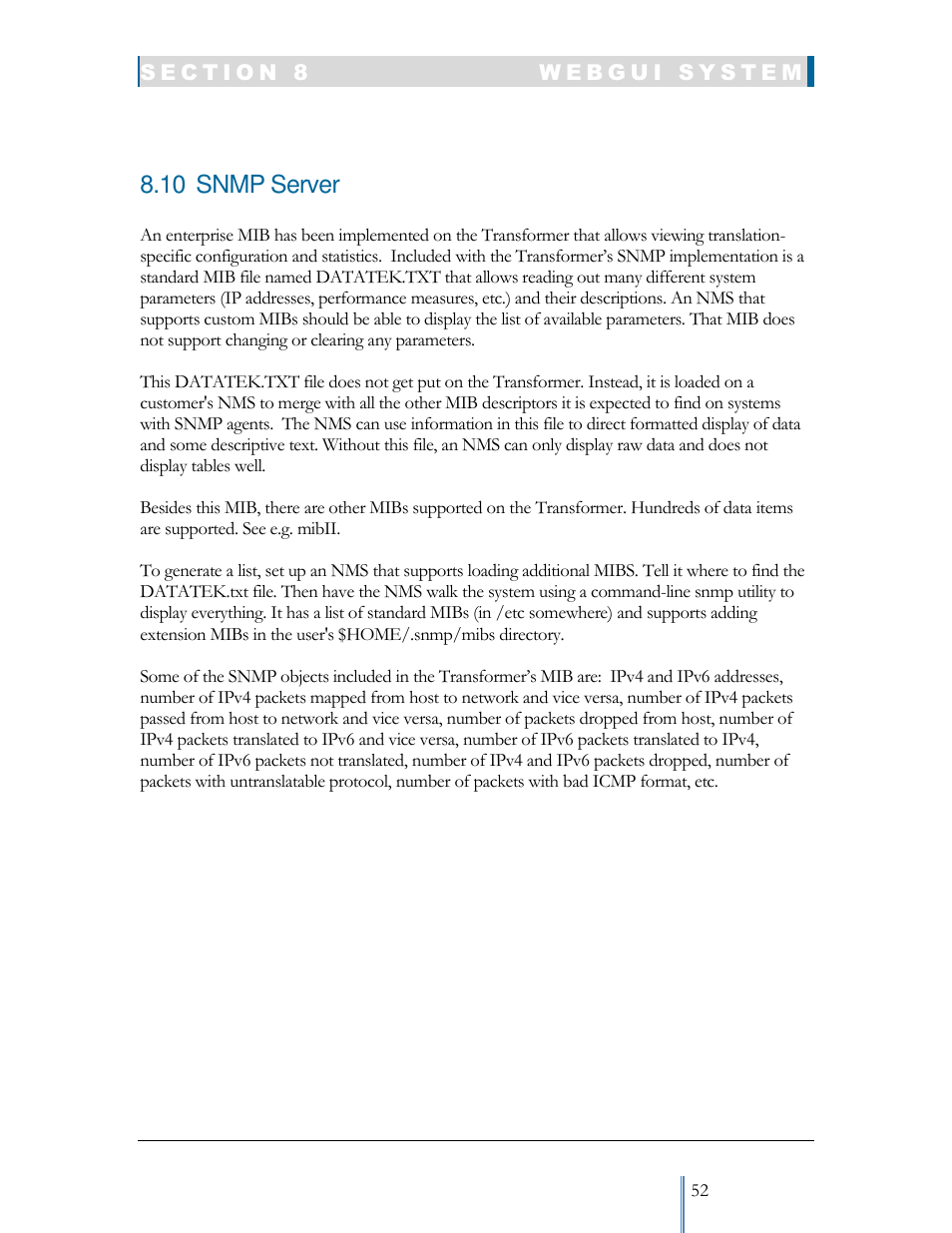 10 snmp server | Datatek IPv6 Transformer User Manual User Manual | Page 52 / 92