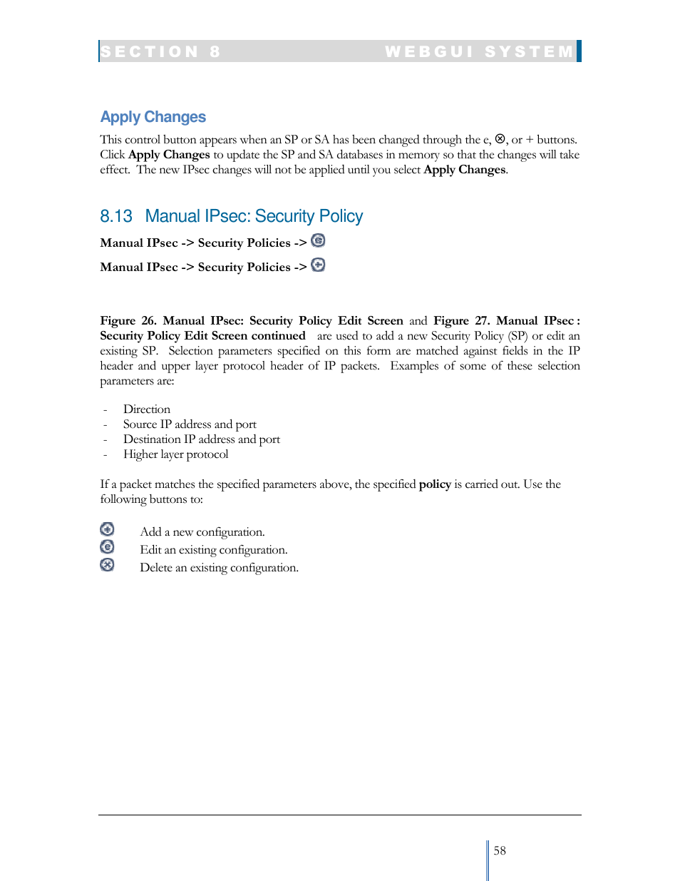 13 manual ipsec: security policy | Datatek IPv6 Transformer User Manual User Manual | Page 58 / 92