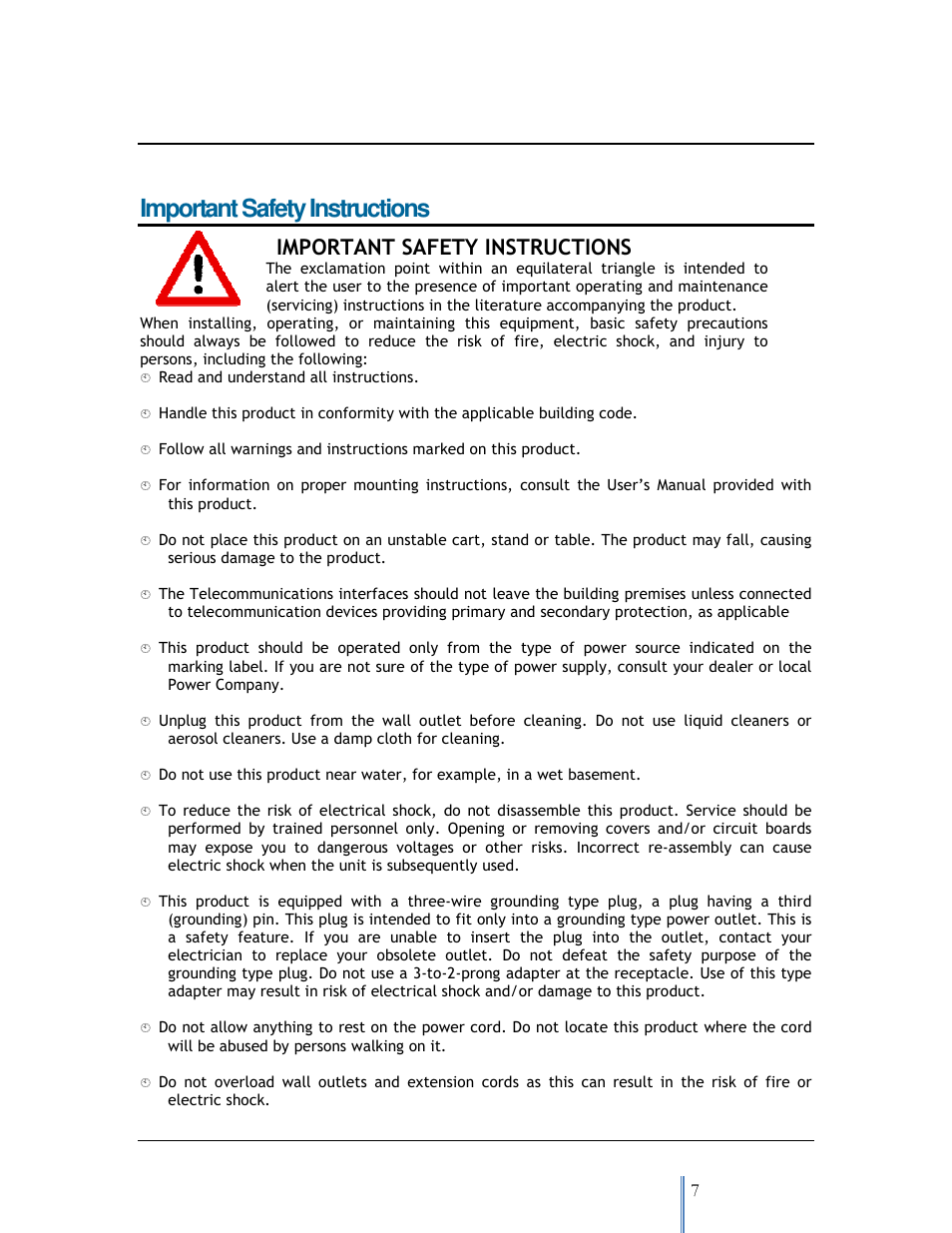 Important safety instructions | Datatek IPv6 Transformer User Manual User Manual | Page 7 / 92