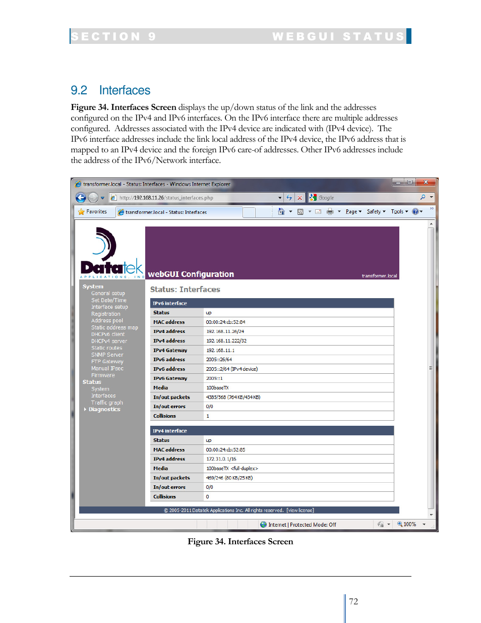 2 interfaces | Datatek IPv6 Transformer User Manual User Manual | Page 72 / 92