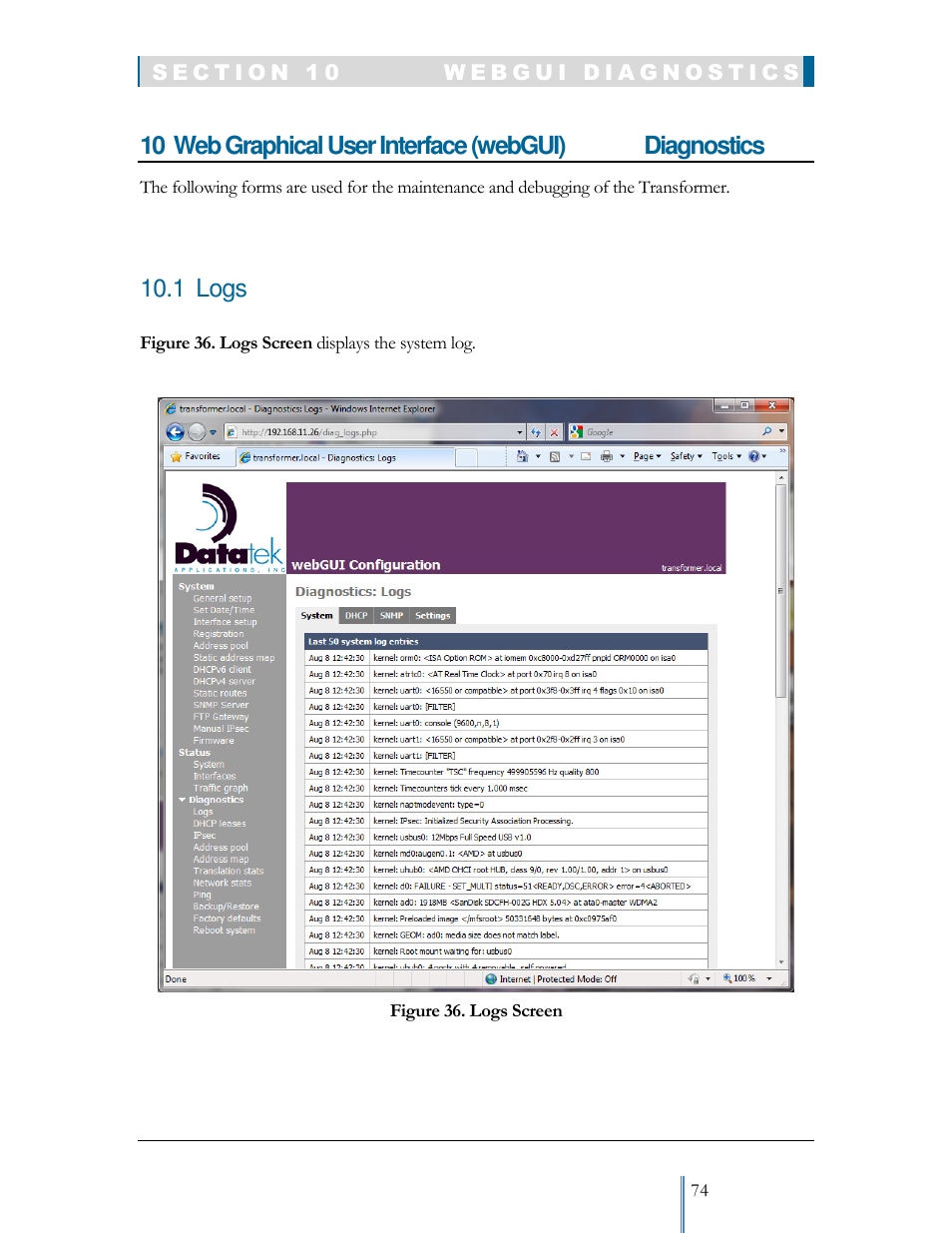1 logs | Datatek IPv6 Transformer User Manual User Manual | Page 74 / 92